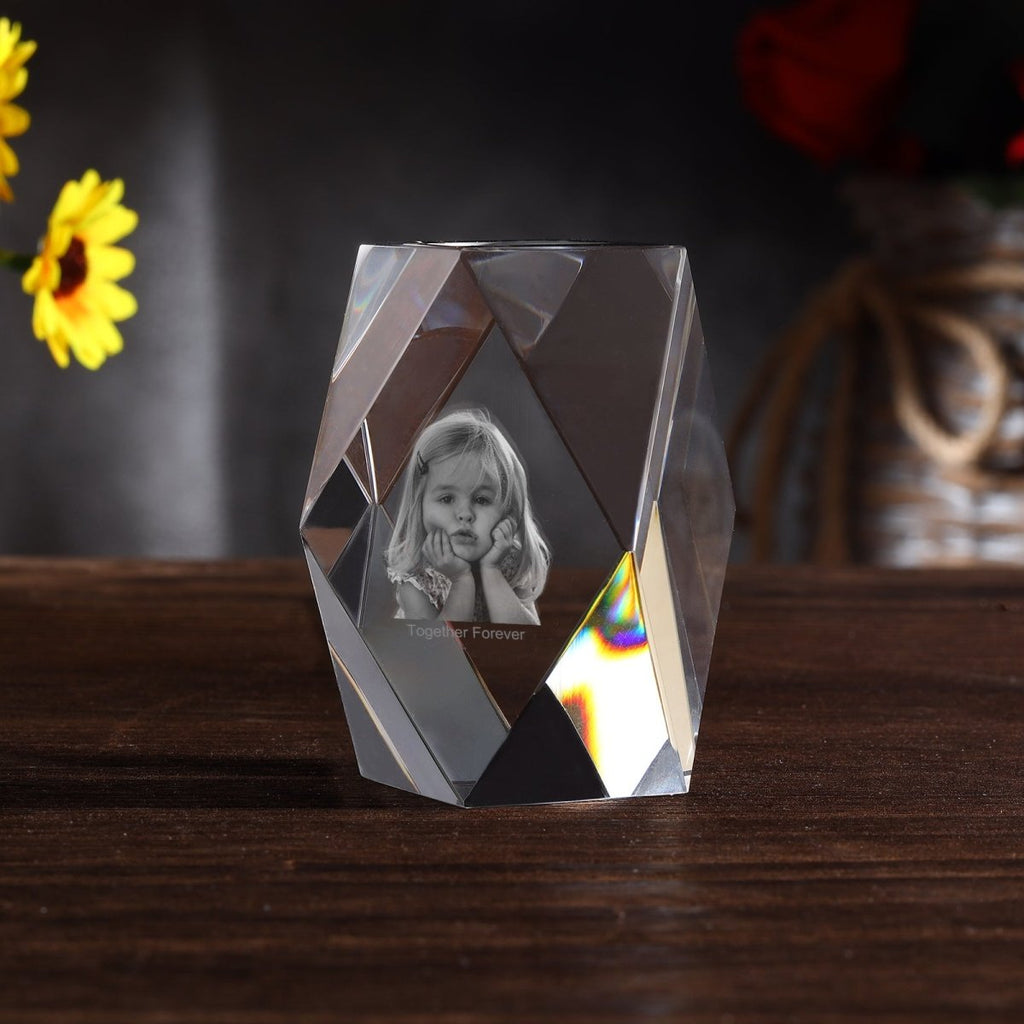 3D Crystal Custom Photo Ornament small diamond framed - Engraved Memories