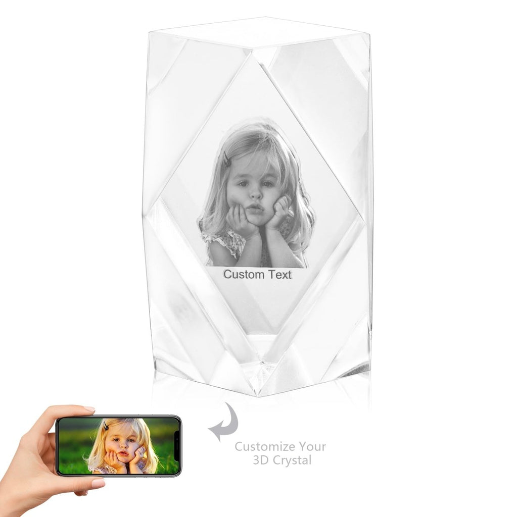 3D Crystal Custom Photo Ornament small diamond framed - Engraved Memories