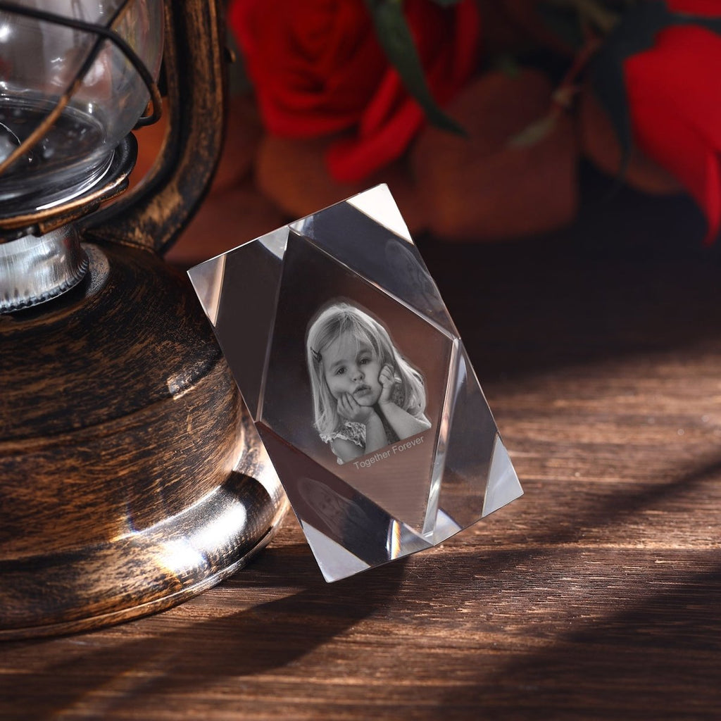 3D Crystal Custom Photo Ornament small diamond framed - Engraved Memories