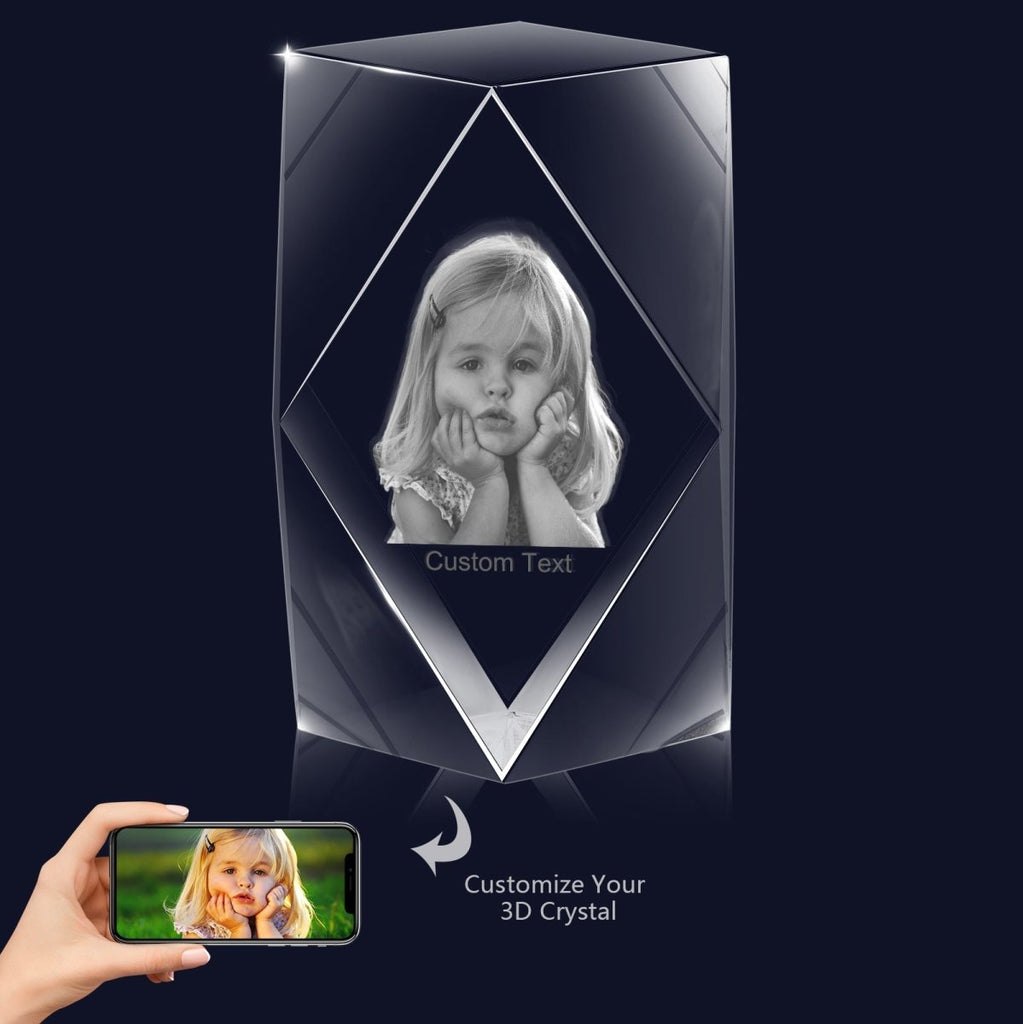 3D Crystal Custom Photo Ornament small diamond framed - Engraved Memories