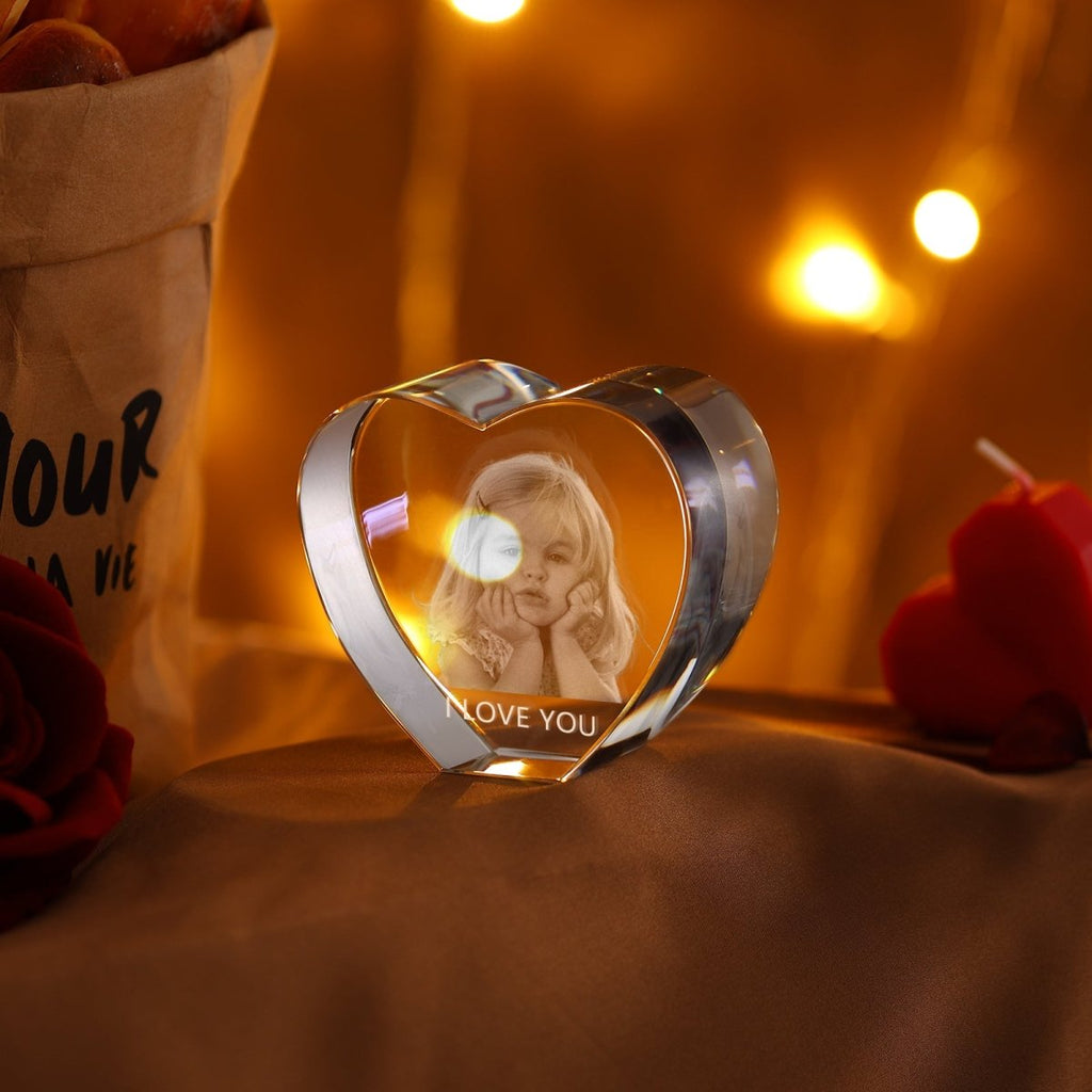 3D Photo Crystal Ornament Plain Heart Shape - Engraved Memories