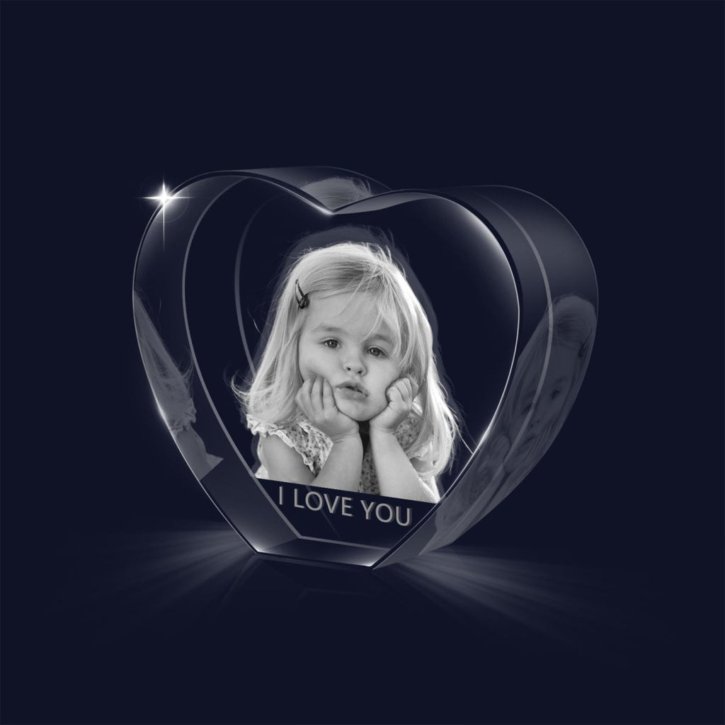 3D Photo Crystal Ornament Plain Heart Shape - Engraved Memories