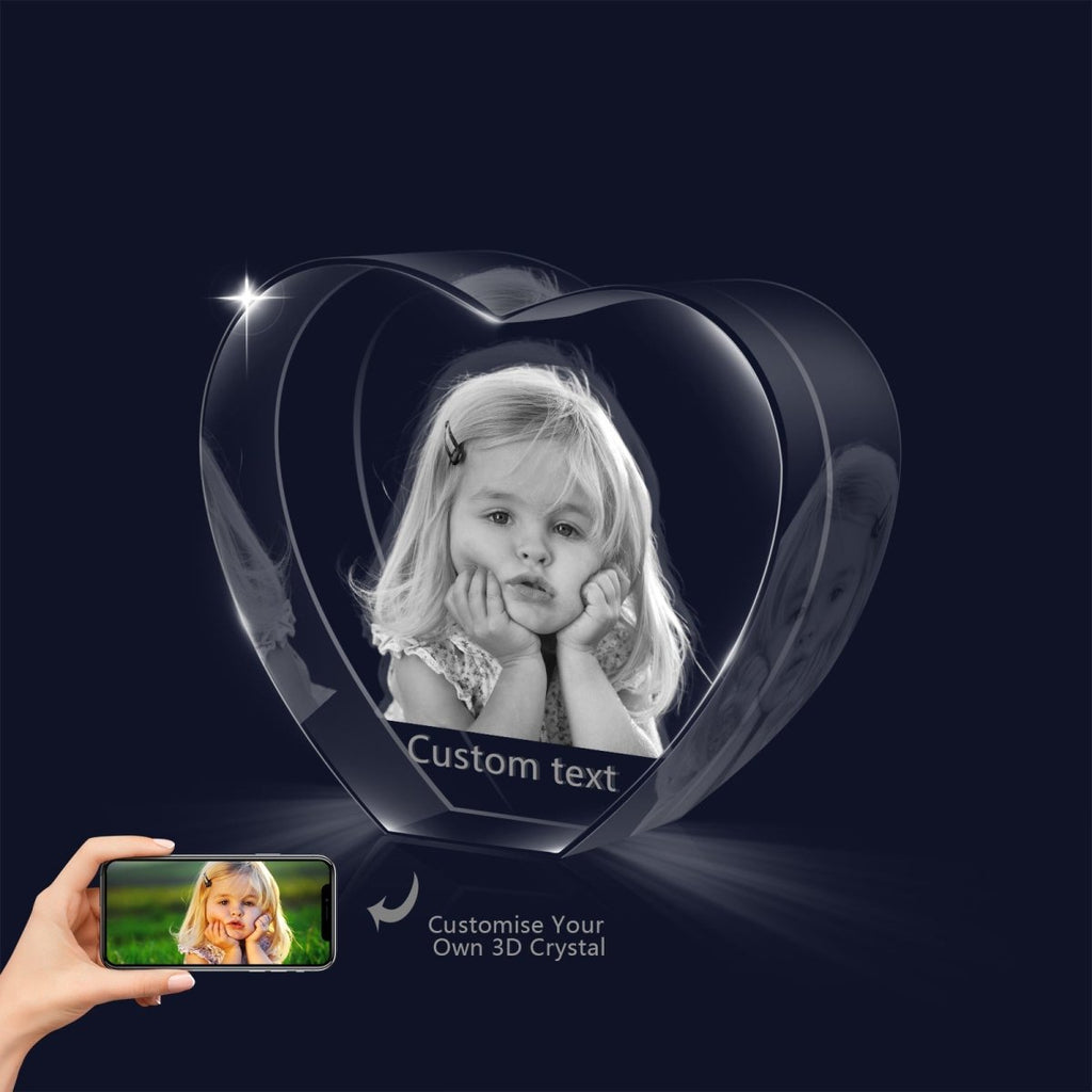 3D Photo Crystal Ornament Plain Heart Shape - Engraved Memories