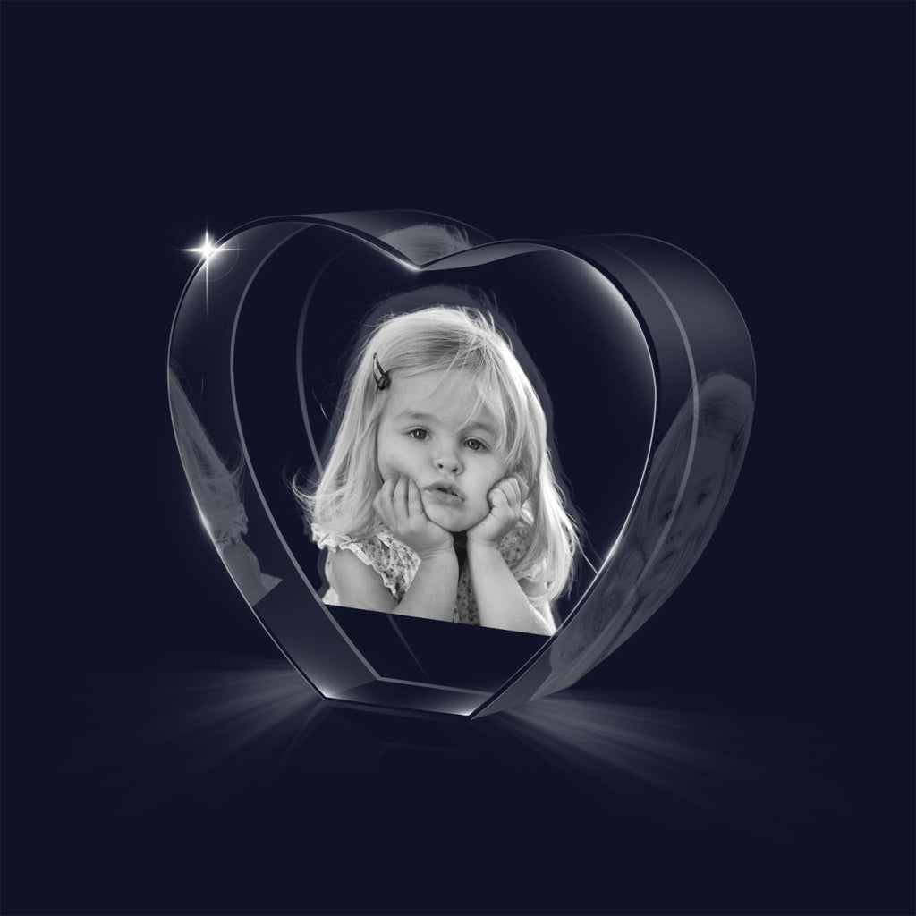 3D Photo Crystal Ornament Plain Heart Shape - Engraved Memories