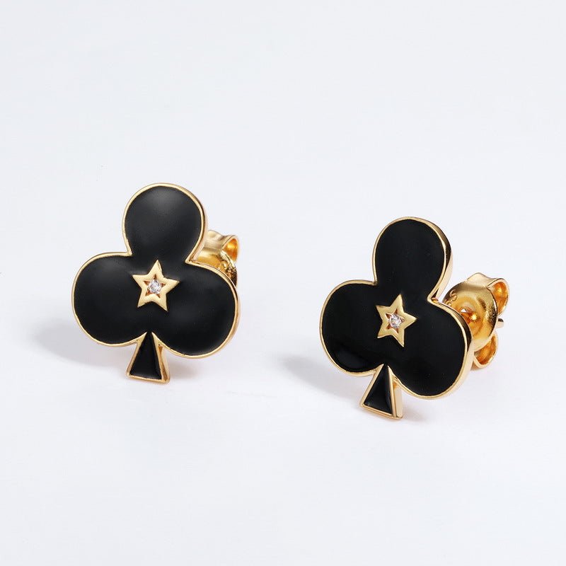 Gold-plated 925 sterling silver black plum blossom earrings, 12.65*13.57mm, 2.29g.