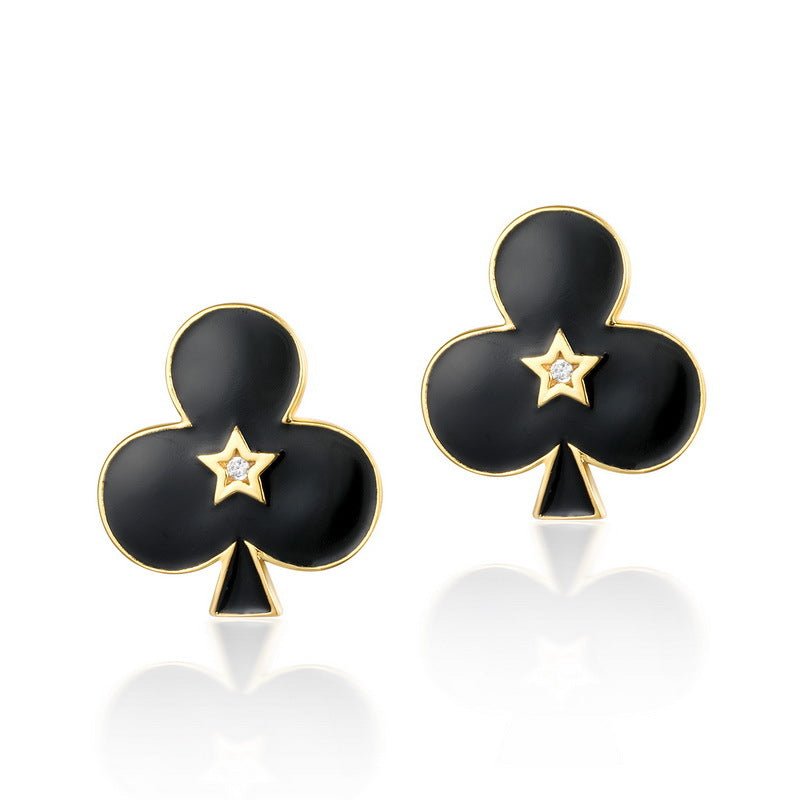 Gold-plated 925 sterling silver black plum blossom earrings, 12.65*13.57mm, 2.29g.