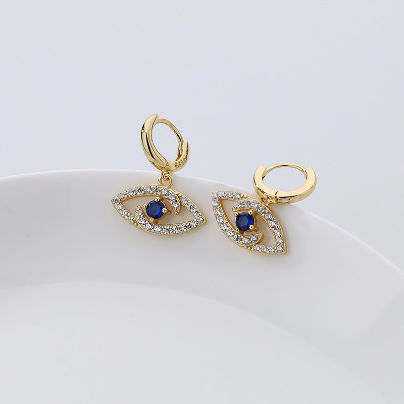 Gold-plated 925 sterling silver evil eye earrings, 18.8/15.8*7.8mm, 2.28g.