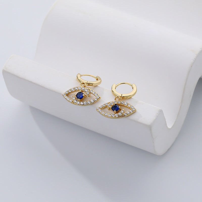 Gold-plated 925 sterling silver evil eye earrings, 18.8/15.8*7.8mm, 2.28g.