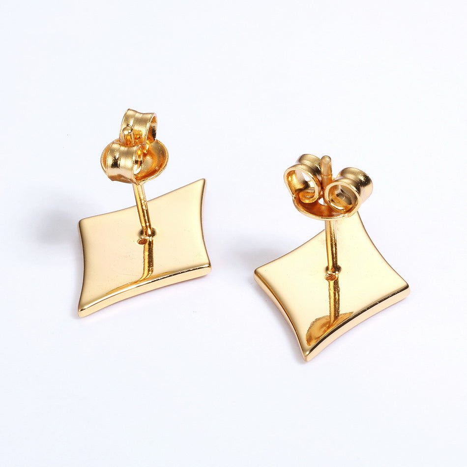 Gold-plated 925 sterling silver red square earrings, 26.5*32mm, 2.04g.