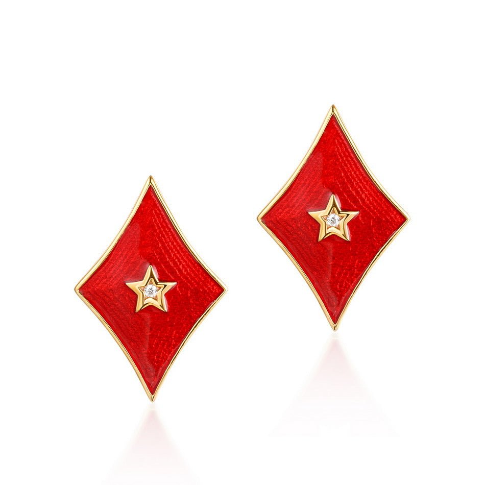 Gold-plated 925 sterling silver red square earrings, 26.5*32mm, 2.04g.