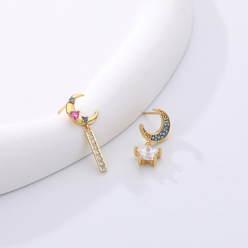 Gold-plated 925 sterling silver moon and star earrings, 2611/21.511mm, 2.46g.