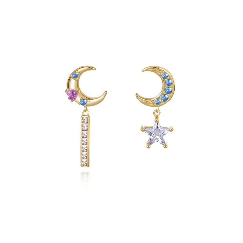 Gold-plated 925 sterling silver moon and star earrings, 2611/21.511mm, 2.46g.