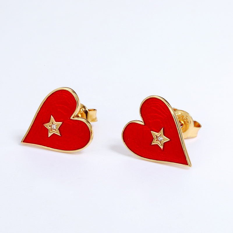 Gold-plated 925 sterling silver playing cards poker hearts earrings, 11.2*13.57mm, 2.15g, 