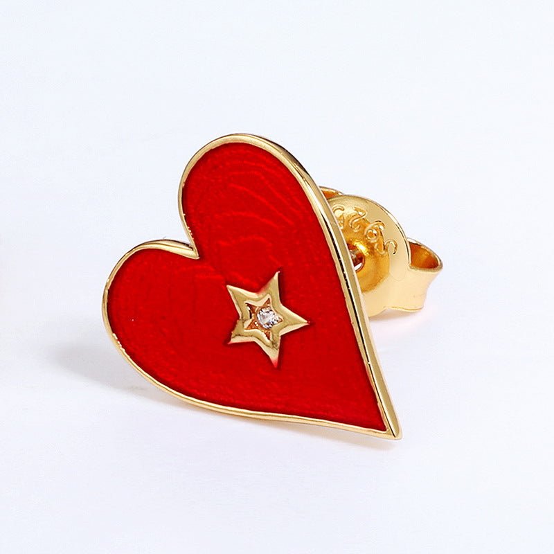 Gold-plated 925 sterling silver playing cards poker hearts earrings, 11.2*13.57mm, 2.15g, 