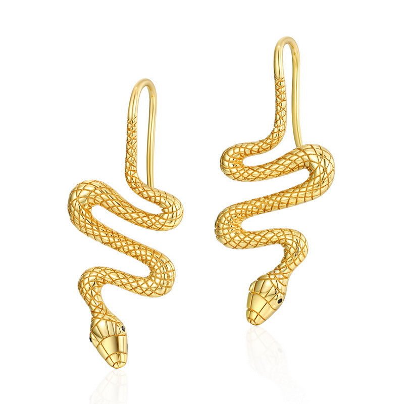 Gold-plated 925 sterling silver snake earrings, 16*35mm, 6.82g.