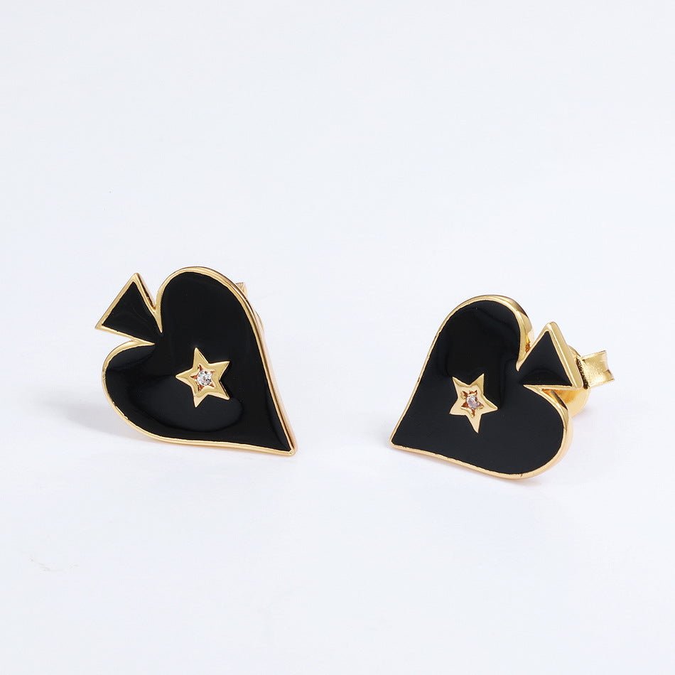 Gold-plated 925 sterling silver spades and hearts earrings, 26.4*30.4mm, 2.37g.