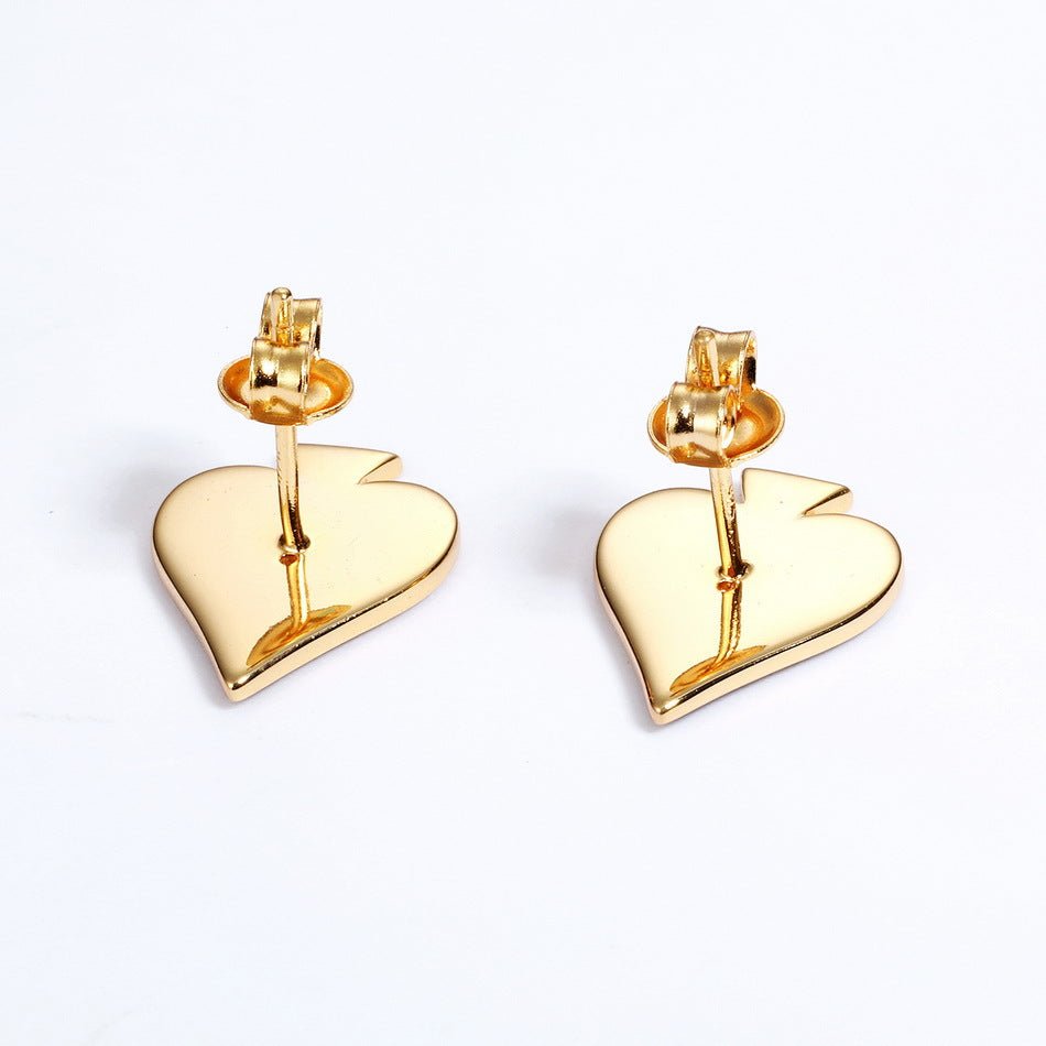 Gold-plated 925 sterling silver spades and hearts earrings, 26.4*30.4mm, 2.37g.