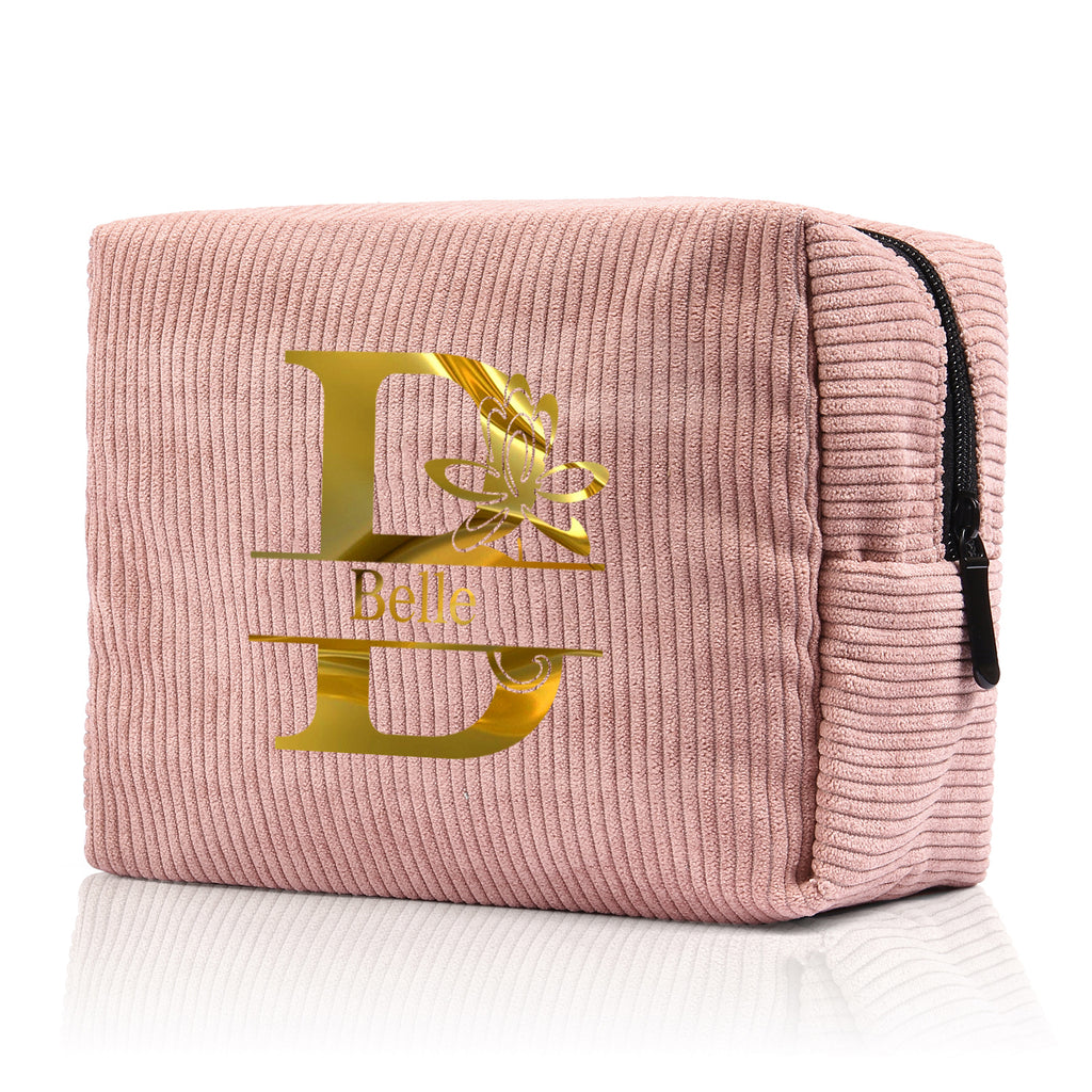 Elegant custom makeup pouch with monogram. Great for organizing beauty essentials in style.