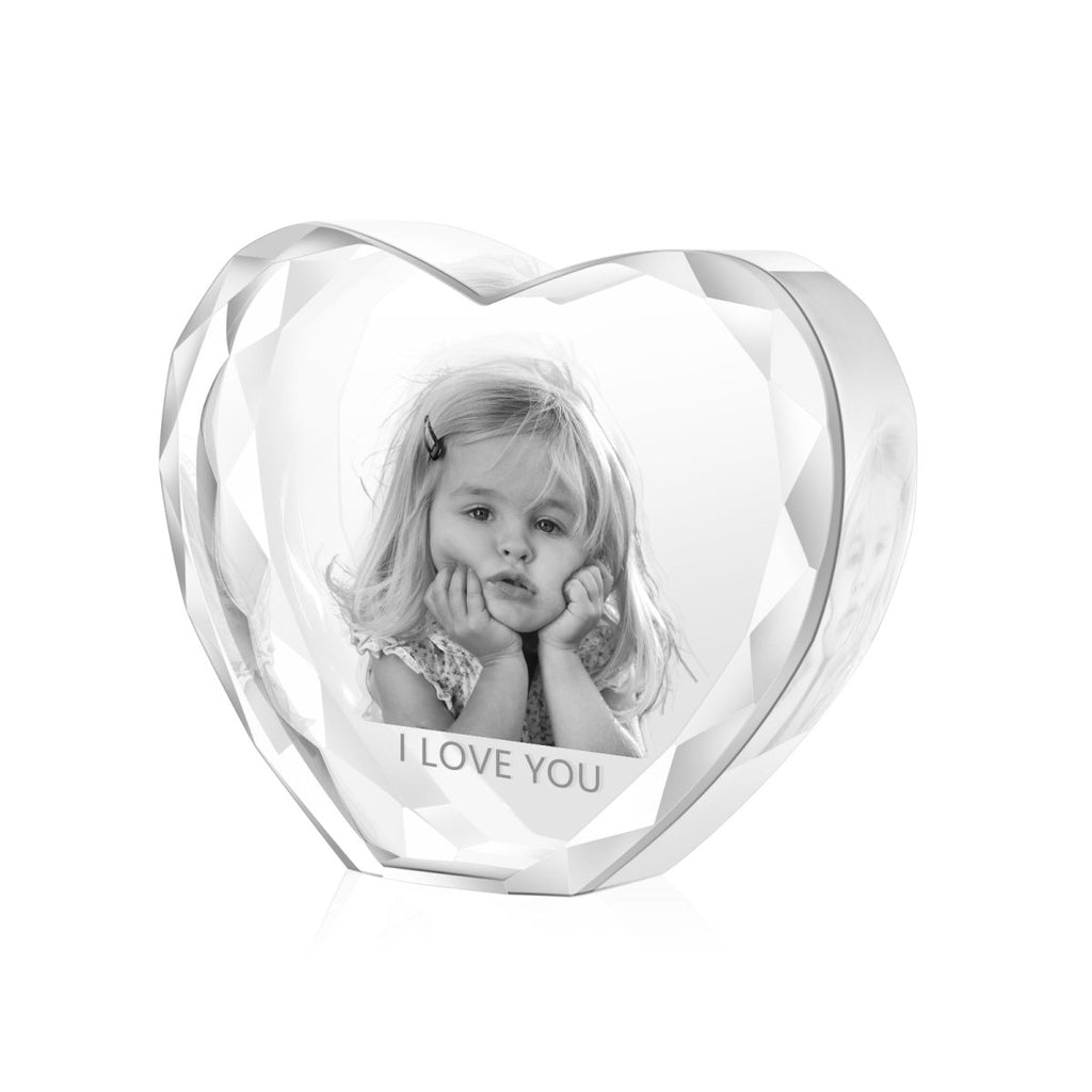 Custom 3D Heart - Shaped Crystal Photo Ornament – Large - Engraved Memories