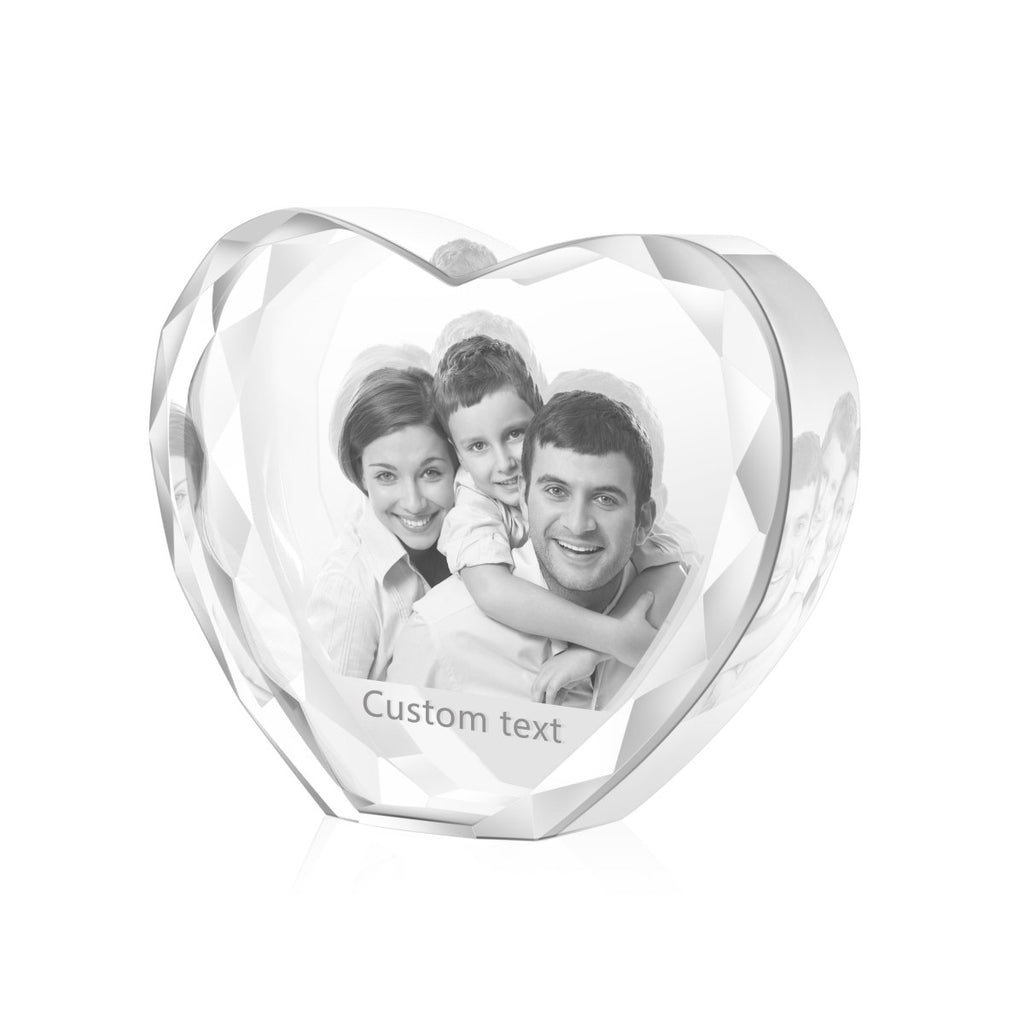 Custom 3D Heart - Shaped Crystal Photo Ornament – Large - Engraved Memories