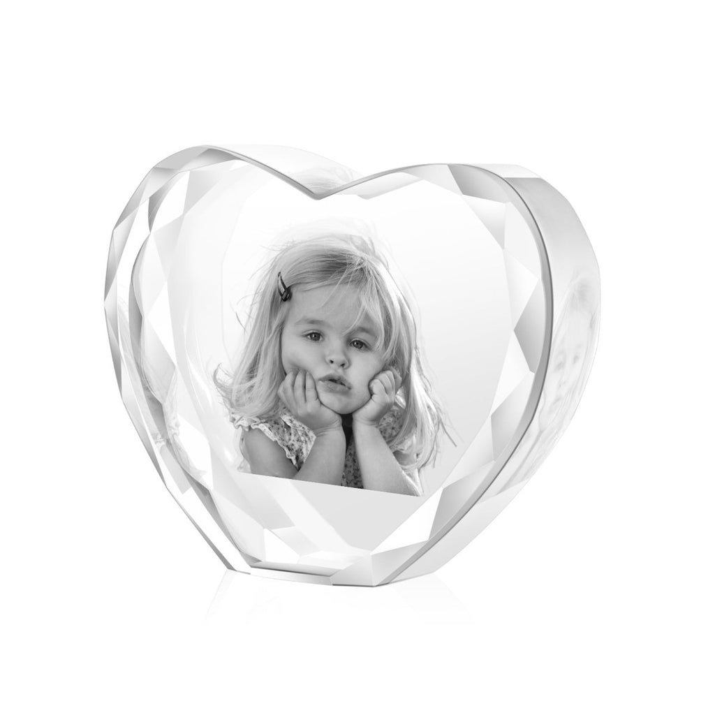 Custom 3D Heart - Shaped Crystal Photo Ornament – Large - Engraved Memories