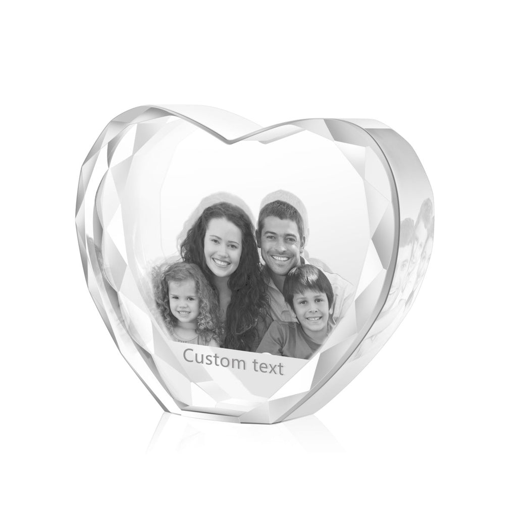 Custom 3D Heart - Shaped Crystal Photo Ornament – Large - Engraved Memories