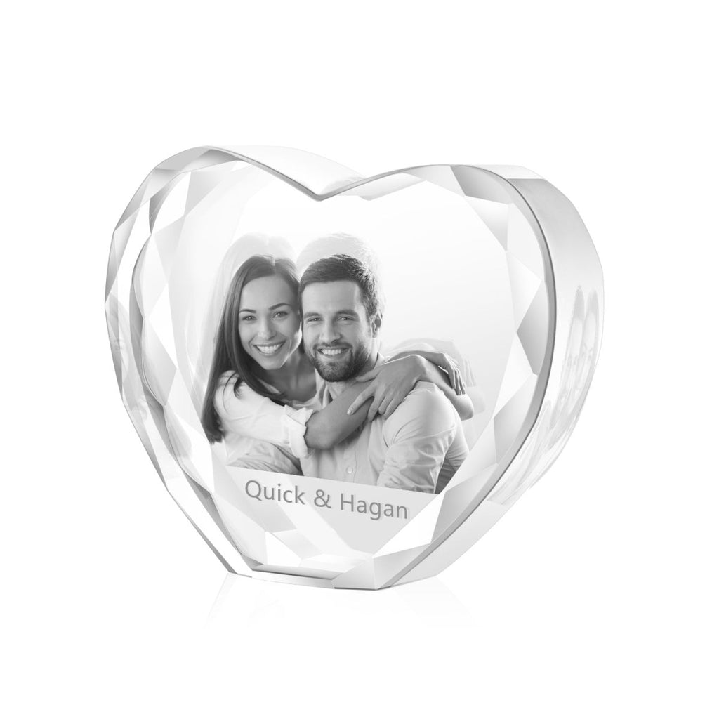 Custom 3D Heart - Shaped Crystal Photo Ornament – Large - Engraved Memories