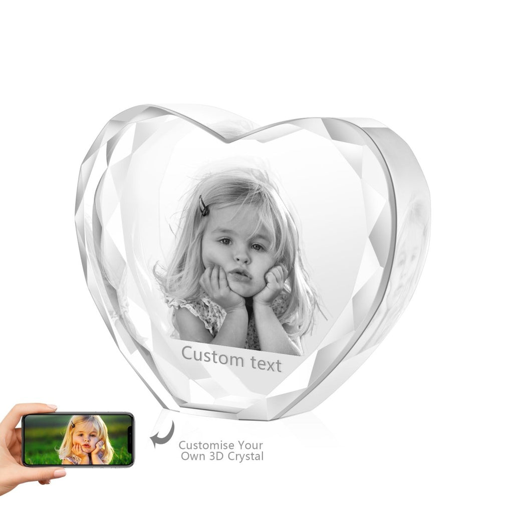 Custom 3D Heart - Shaped Crystal Photo Ornament – Personalised Keepsake - Engraved Memories