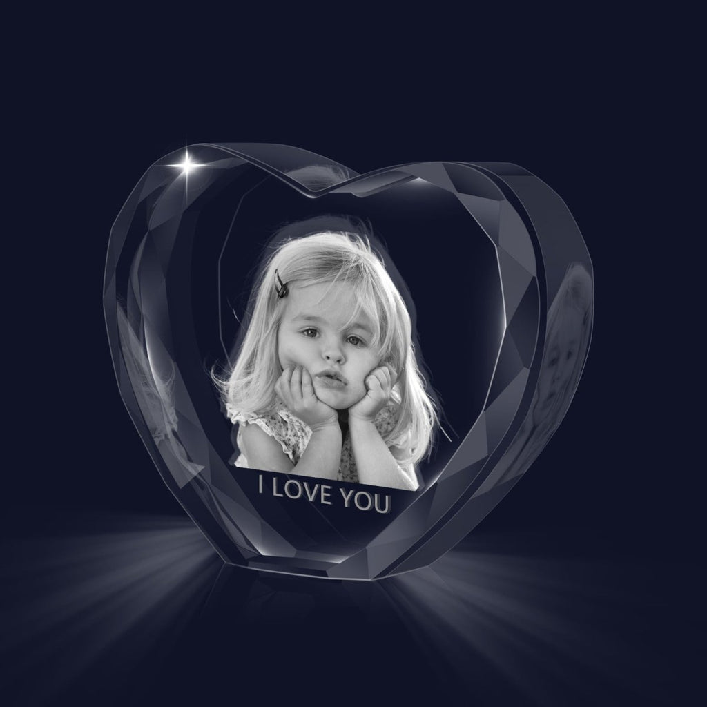 Custom 3D Heart - Shaped Crystal Photo Ornament – Personalised Keepsake - Engraved Memories