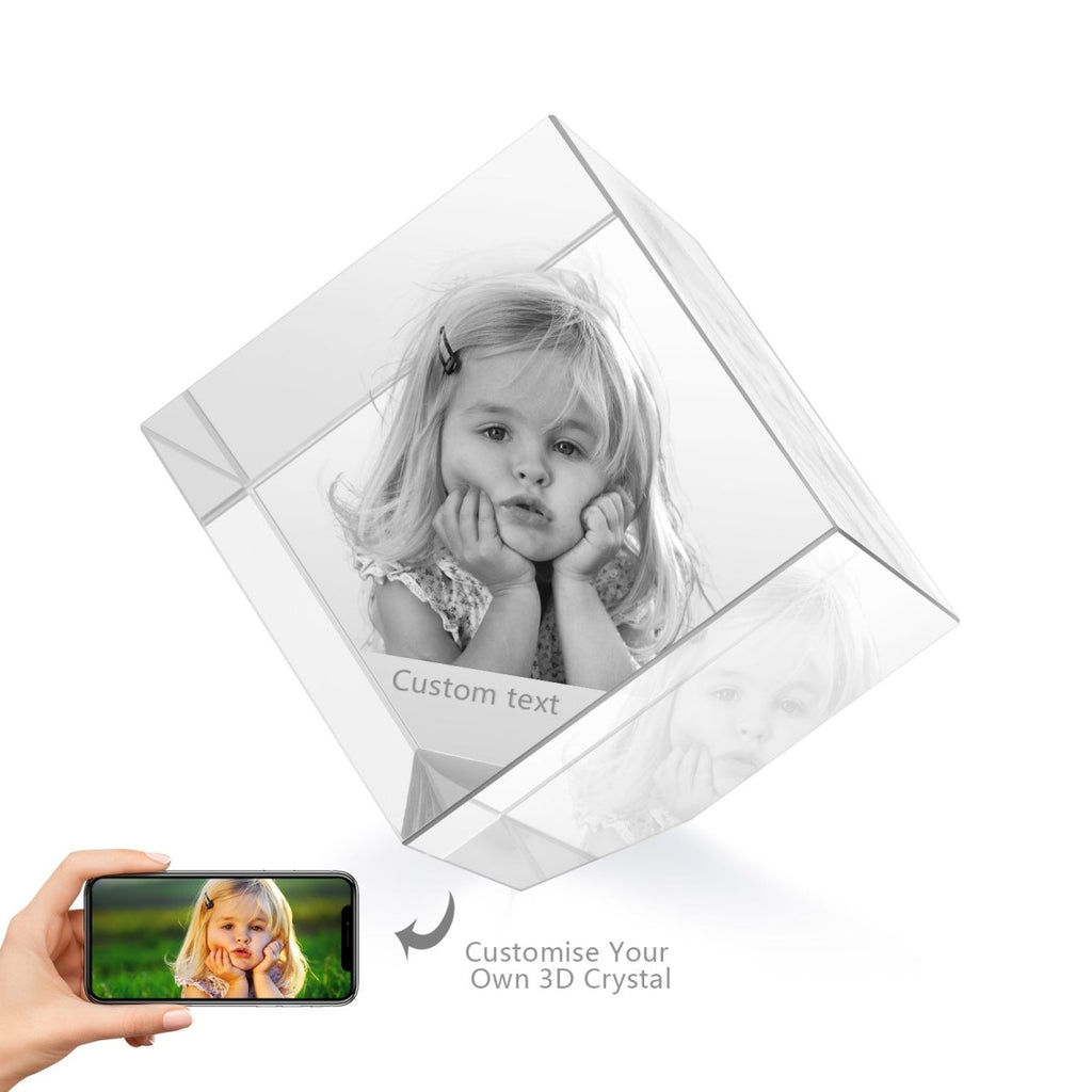 Custom 3D Photo Crystal Ornament Cube Shape - Large - Engraved Memories