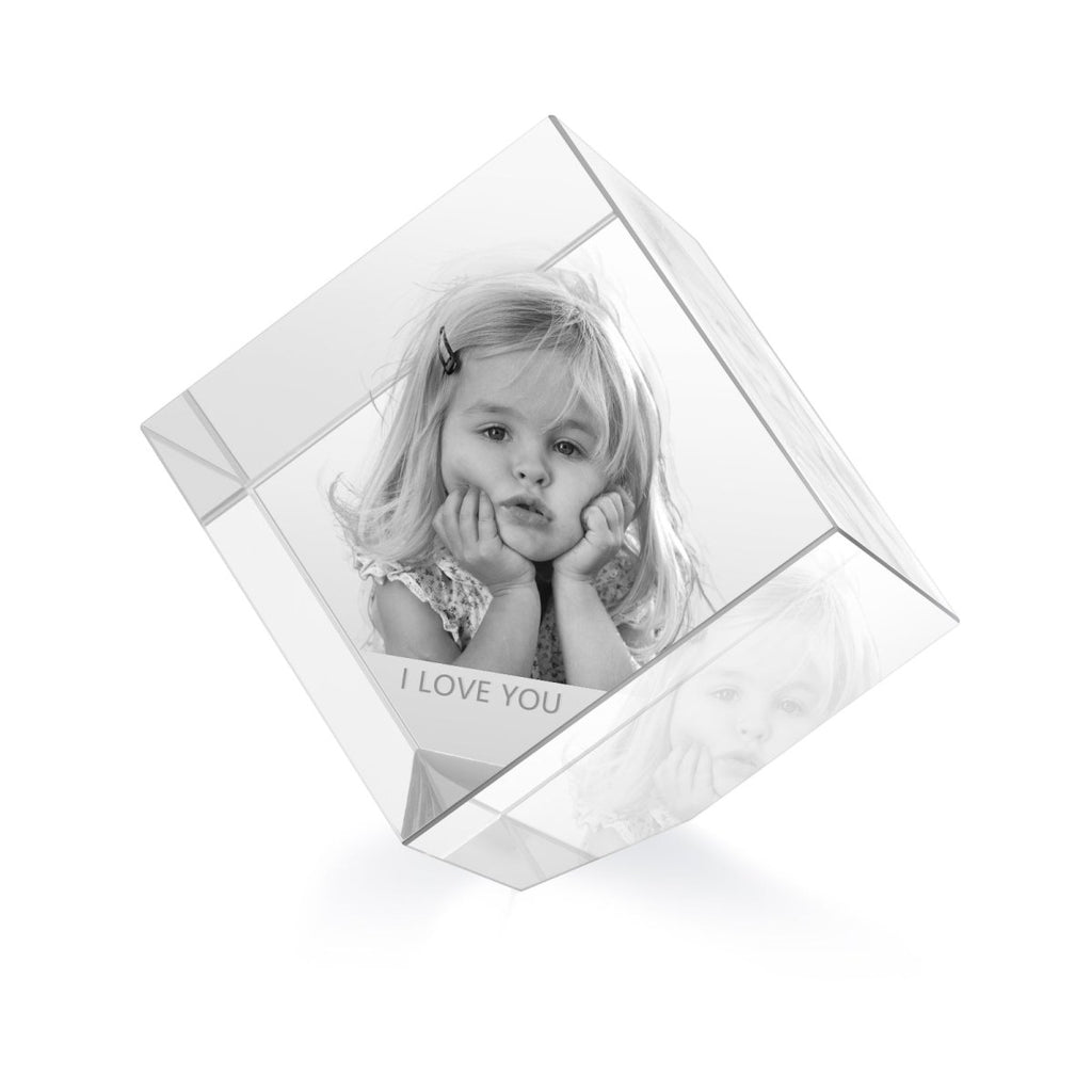 Custom 3D Photo Crystal Ornament Cube Shape - Large - Engraved Memories