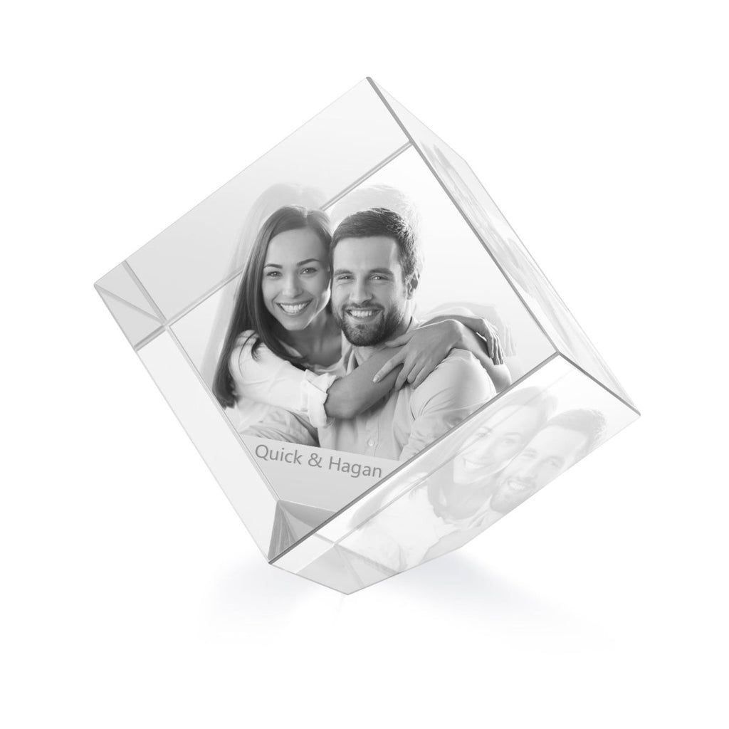 Custom 3D Photo Crystal Ornament Cube Shape - Large - Engraved Memories