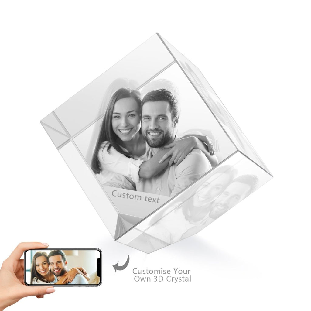 Custom 3D Photo Crystal Ornament Cube Shape - Small - Engraved Memories