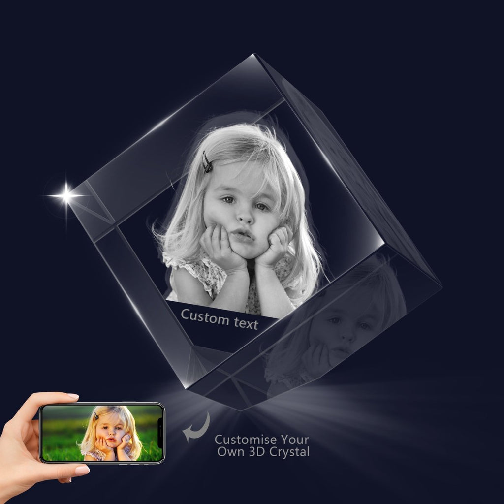 Custom 3D Photo Crystal Ornament Cube Shape - Small - Engraved Memories