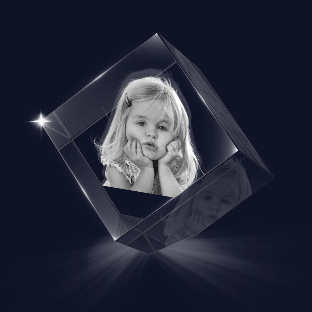 Custom 3D Photo Crystal Ornament Cube Shape - Small - Engraved Memories