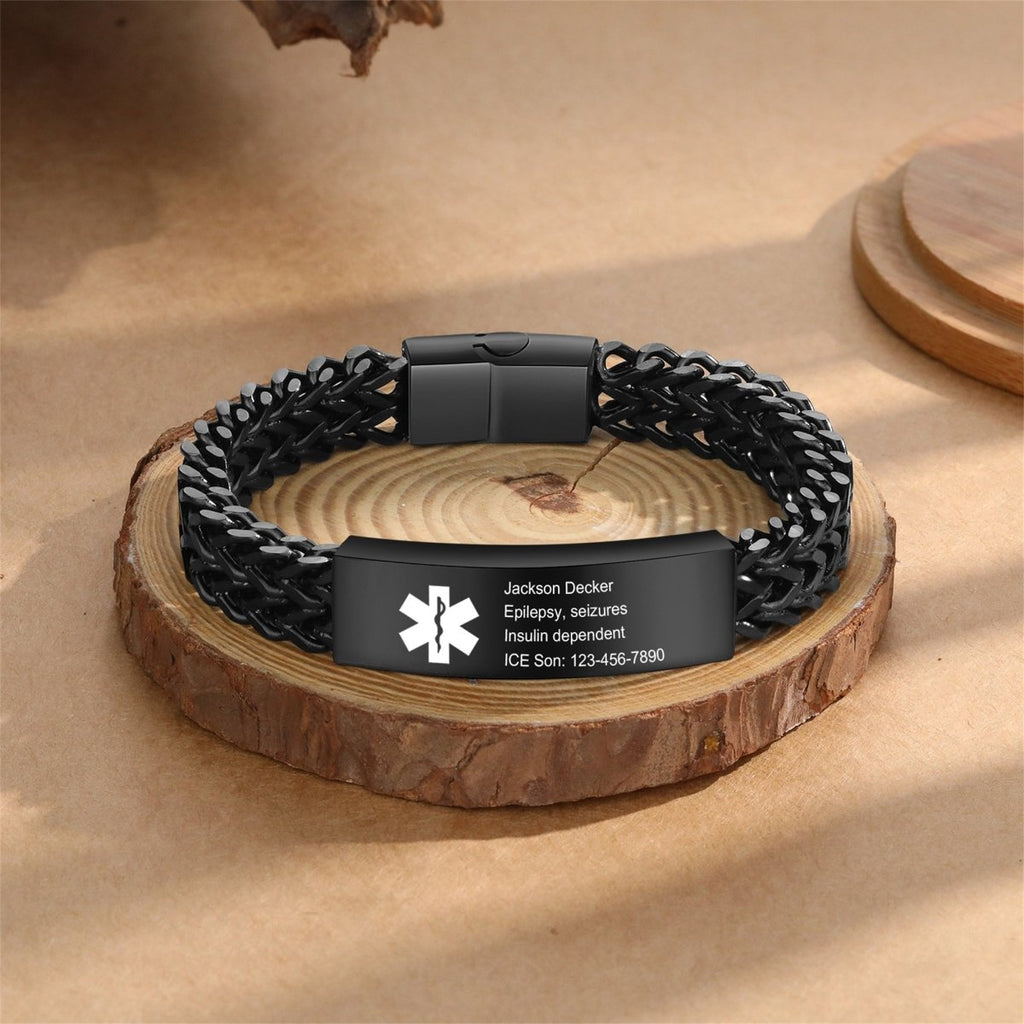 Custom Medical Alert Bracelet – Personalised Letter Engraving - Engraved Memories