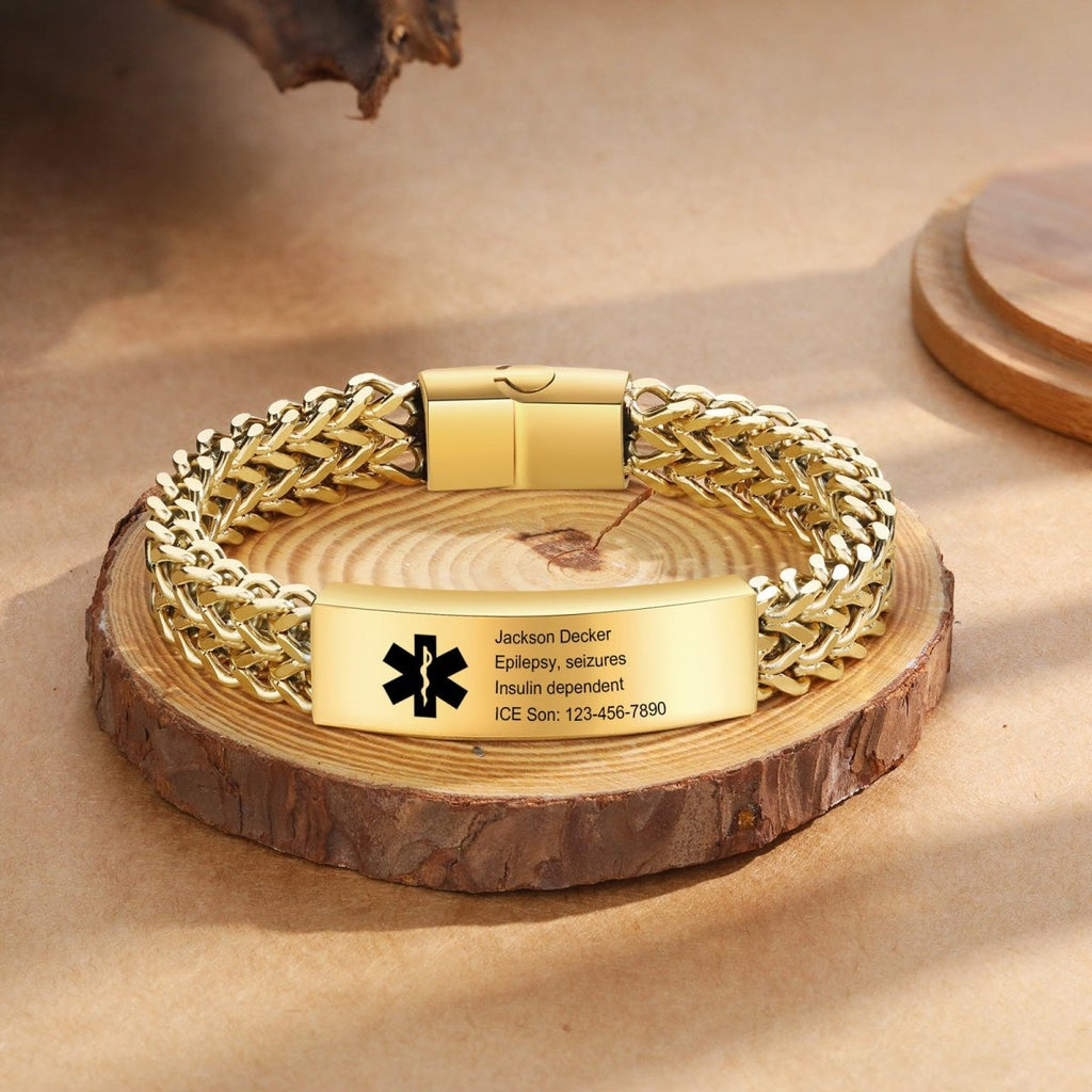 Custom Medical Alert Bracelet – Personalised Letter Engraving - Engraved Memories