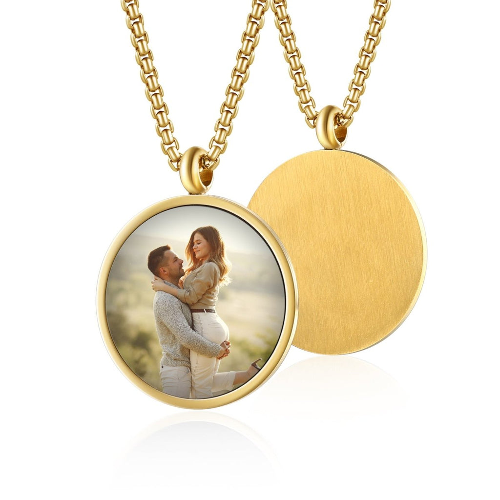 Gold-plated stainless steel thermal necklace with hidden photo projection, 19x1x26mm, 9.3g