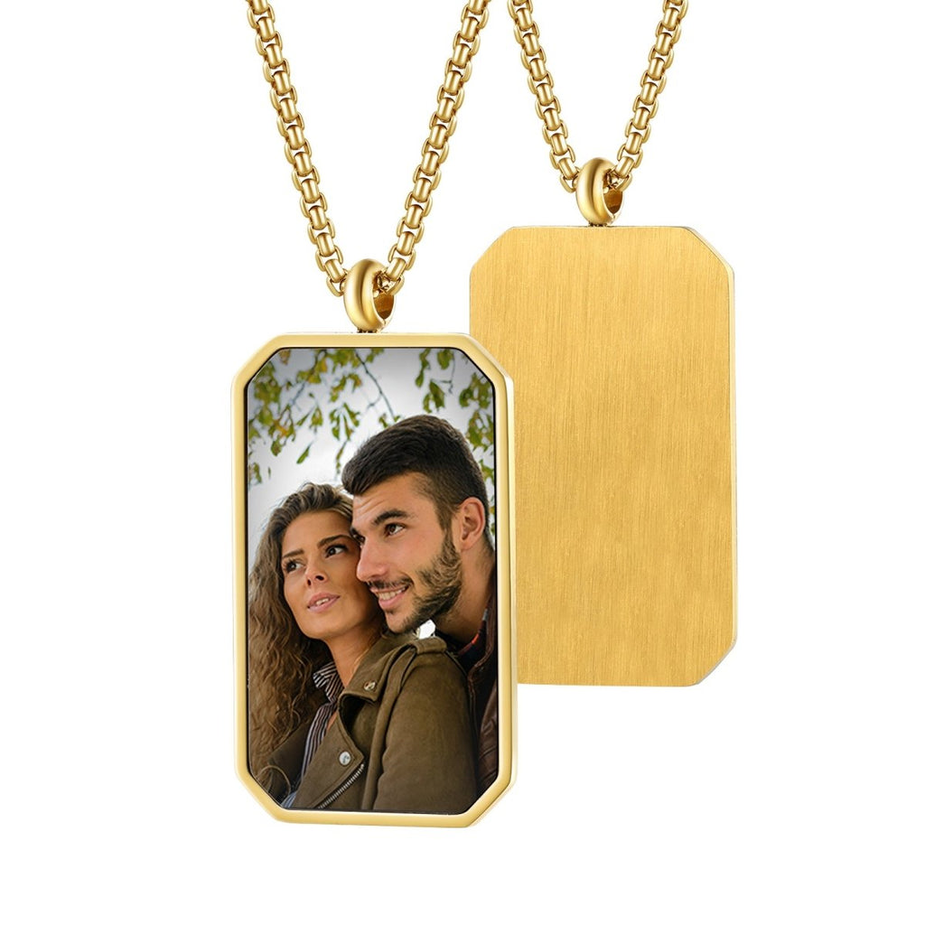 Engraved gold-plated necklace with hidden photo, 19x1x26mm, 9.3g, sentimental keepsake gift.