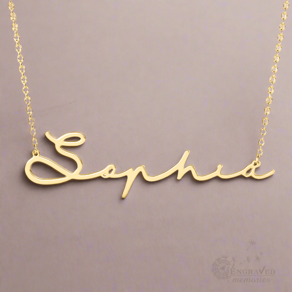 Custom Sterling Silver Name Necklace, Personalised Cutout Cursive Name - Engraved Memories