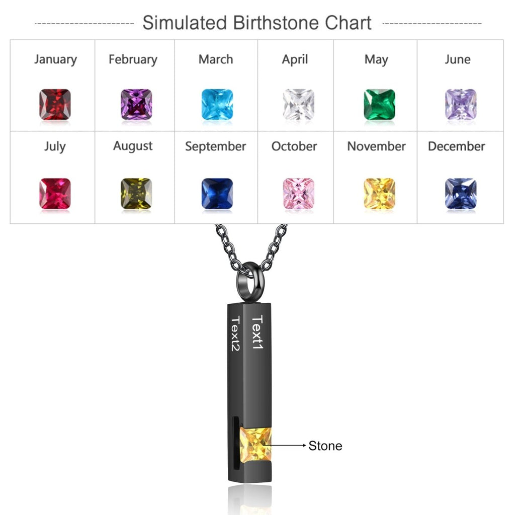 Custom vertical bar ashes necklace, black, stainless steel, or gold plated, 45+5cm, 6.3g.