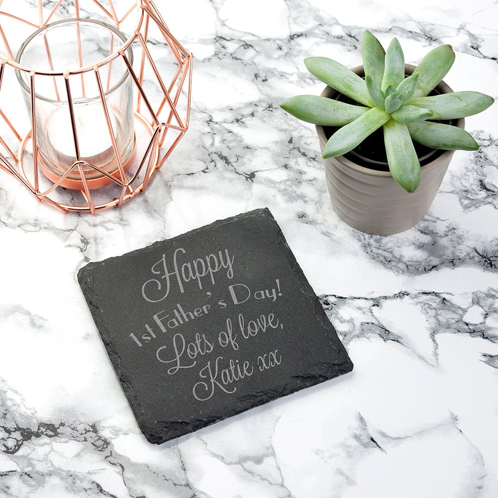 Happy 1st Father's Day Square Slate Keepsake - Engraved Memories