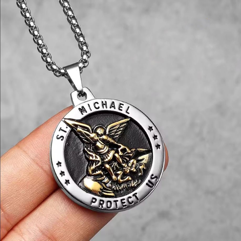 Men's Archangel St.Michael Pendant Stainless Steel Necklace Personalised - Engraved Memories