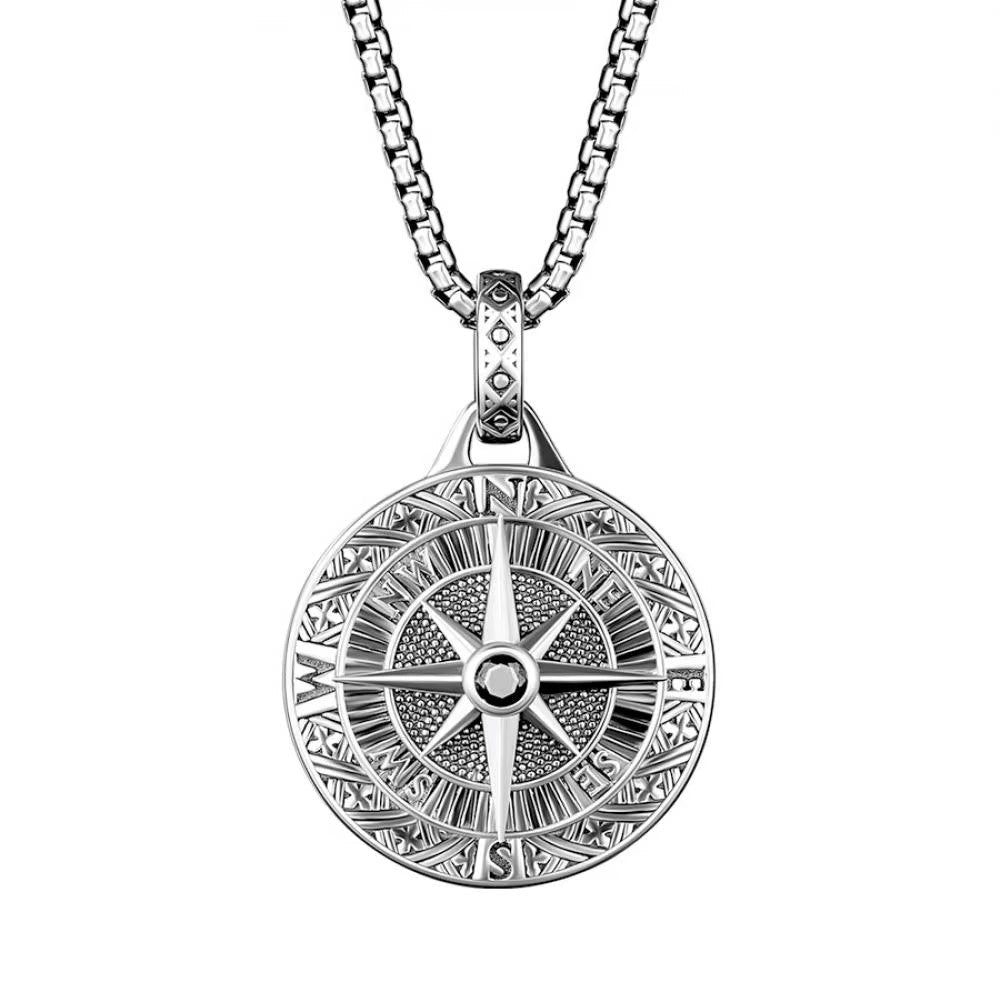 Men's compass pendant necklace with 24-inch chain. Stylish & meaningful, engravable with up to 3 initials.