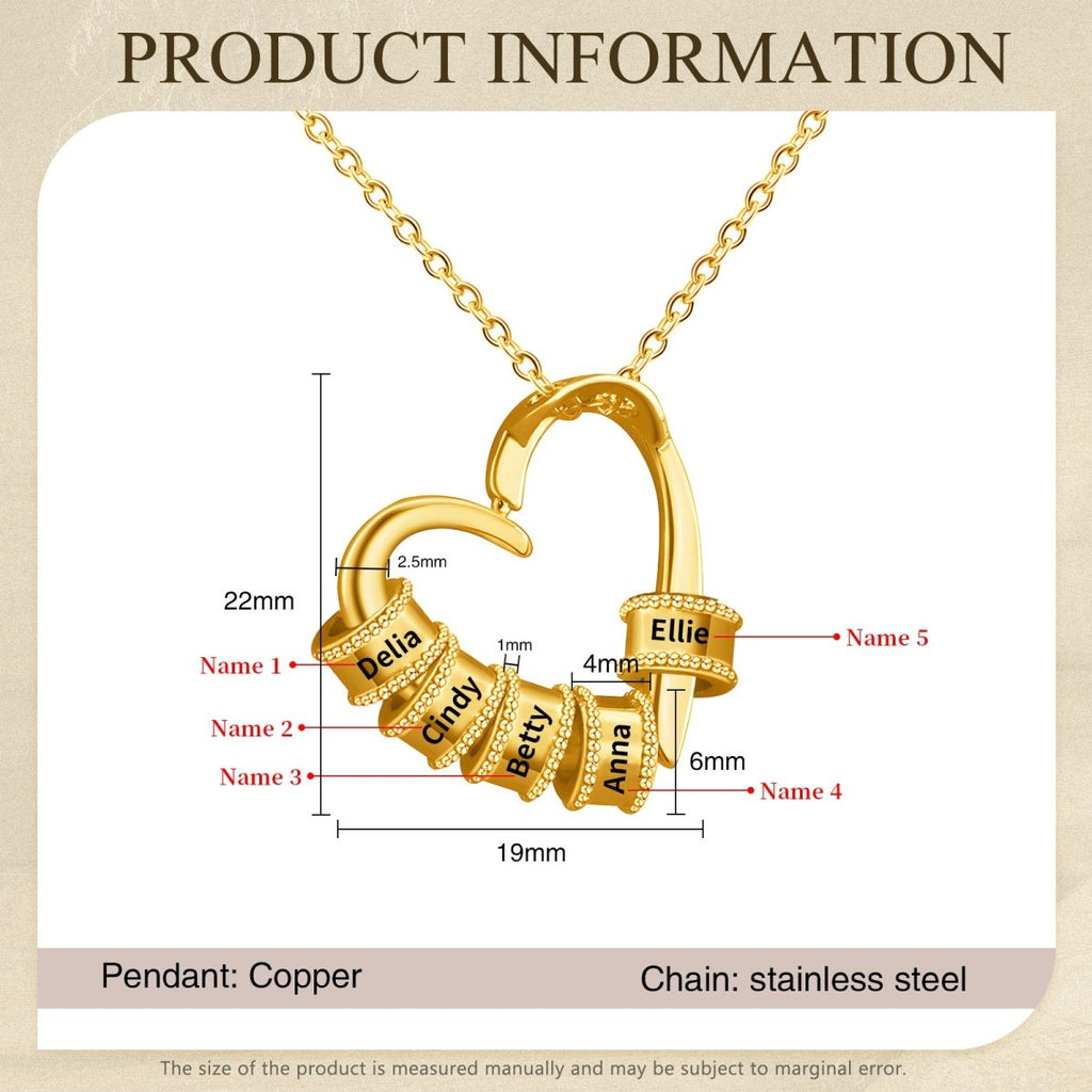 Mother's Day Heart Shape Necklace with Name charms - Engraved Memories