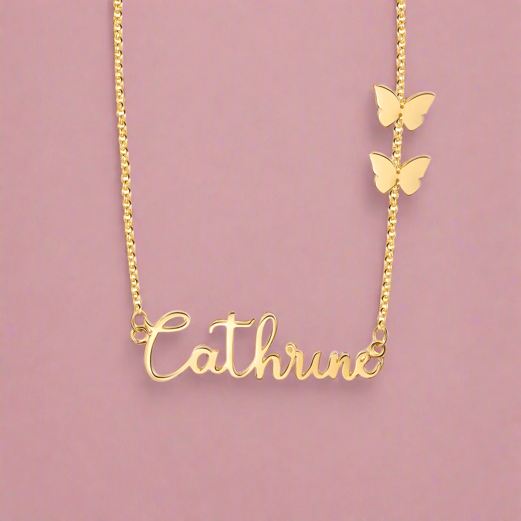 Name Necklace, Cursive Name Pendant, Personalised Necklace, Butterfly design, Dainty Valentine's day Gift - Engraved Memories