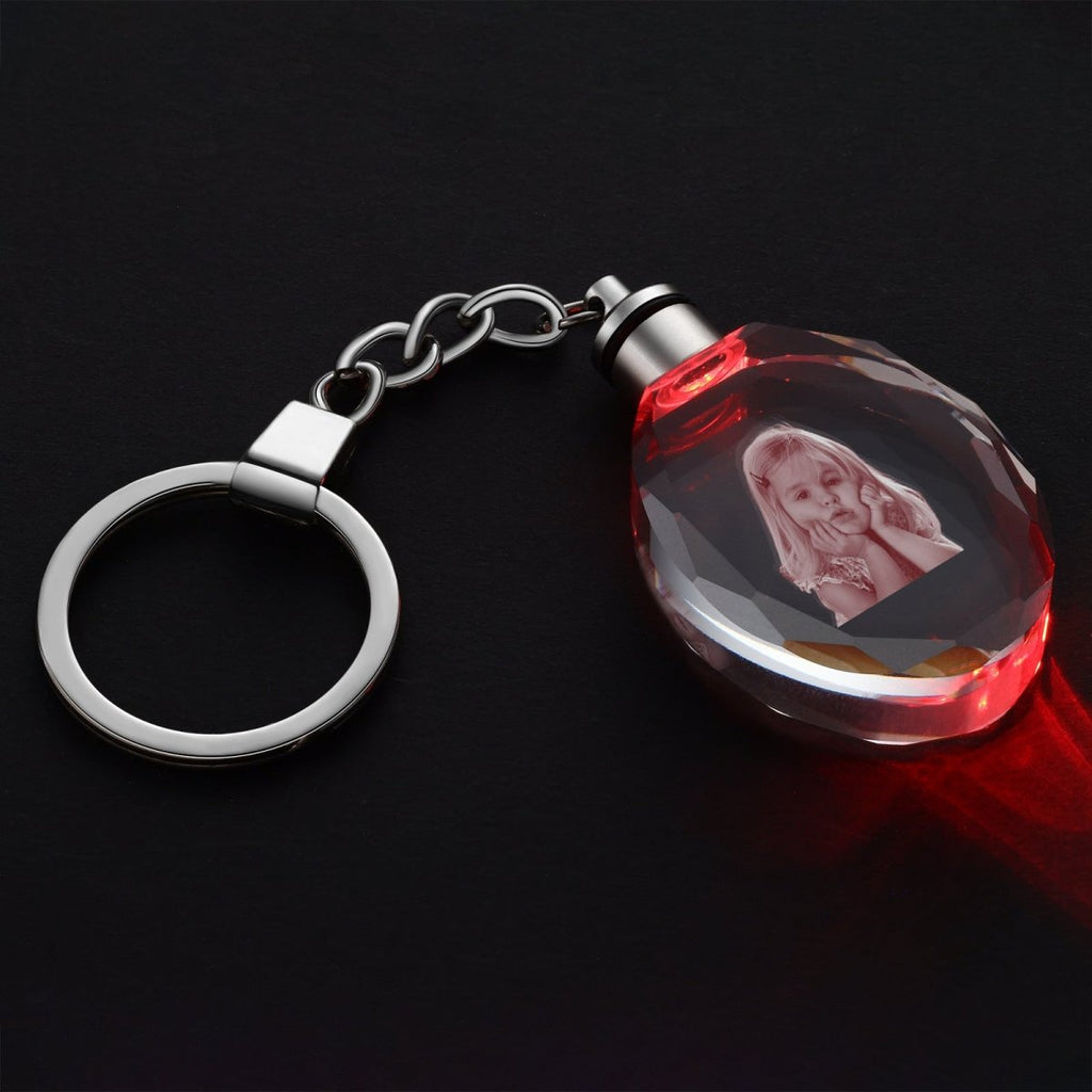 Personalised 3D Photo Crystal Keychain - Elegant Oval Design - Engraved Memories