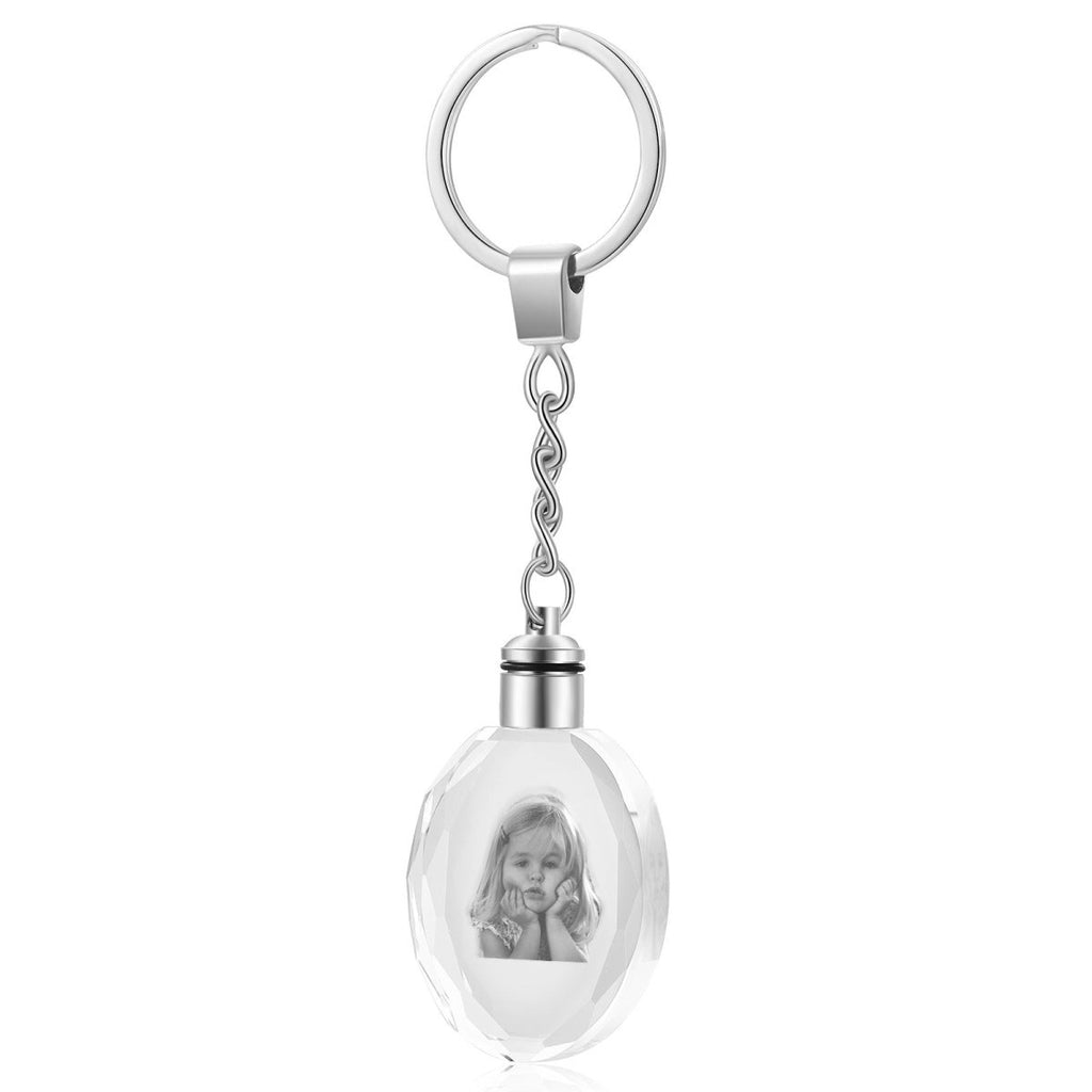 Personalised 3D Photo Crystal Keychain - Elegant Oval Design - Engraved Memories