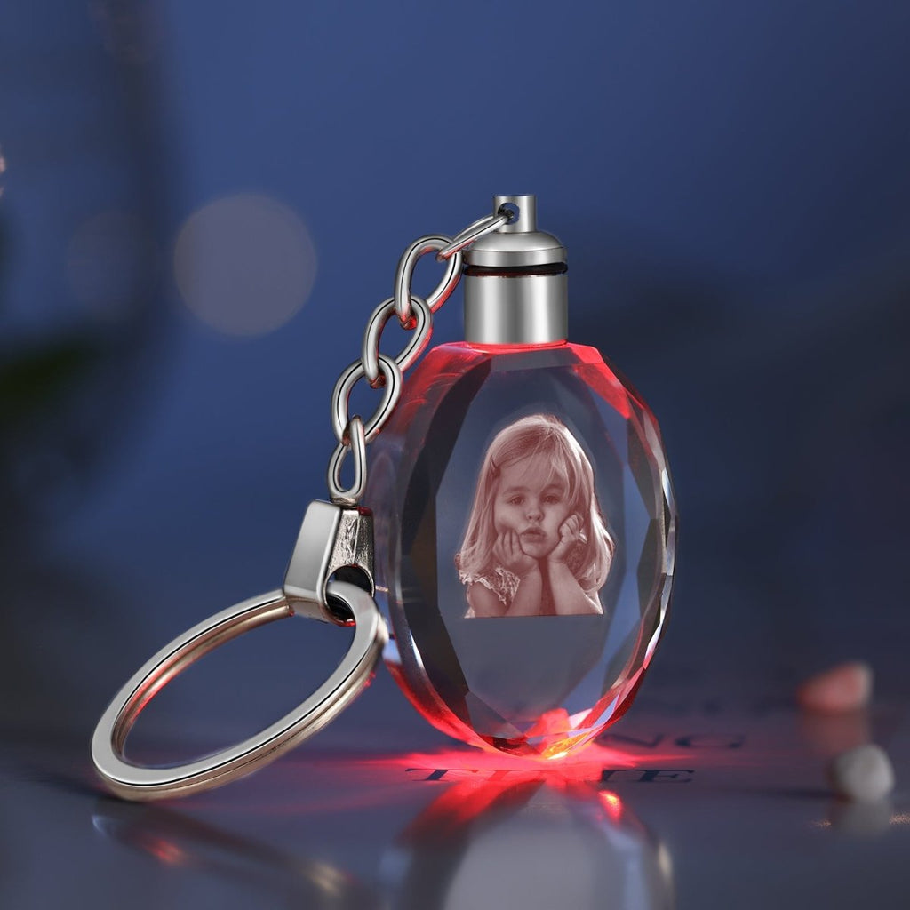 Personalised 3D Photo Crystal Keychain - Elegant Oval Design - Engraved Memories