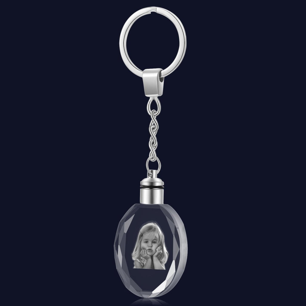 Personalised 3D Photo Crystal Keychain - Elegant Oval Design - Engraved Memories